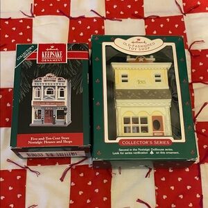 Pair Shop Theme Hallmark Collector's Ornaments Retro In Boxes